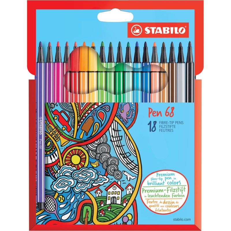 STABILO® Premium-Filzstift STABILO® Pen 68 · Kartonetui mit 18 Farben