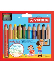 STABILO® Multitalent-Stift STABILO® woody 3 in 1 · Kartonetui mit 10 Stiften und 1 Spitzer