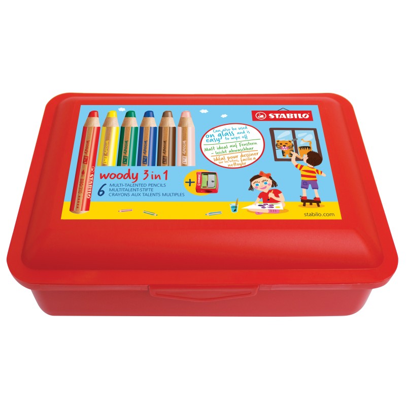 STABILO® Multitalent-Stift STABILO® woody 3 in 1 Box · 6 Farben + Spitzer