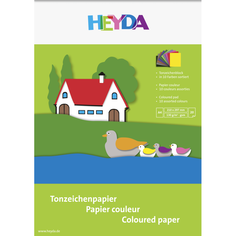 heyda · Tonzeichenpapier · A4 · 20 Blatt in 10 Farben